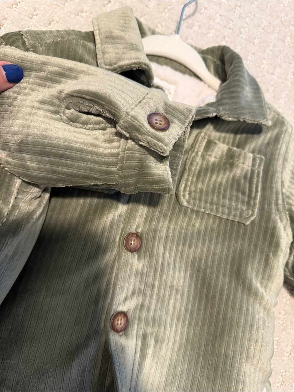 Carter's Olive Corduroy Sherpa-Lined Pea Coat